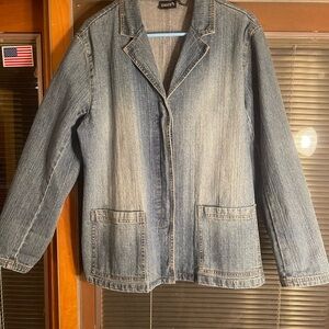 Chico’s size 2 Jean Jacket! Button down, light and distressed! GUC! So cute!